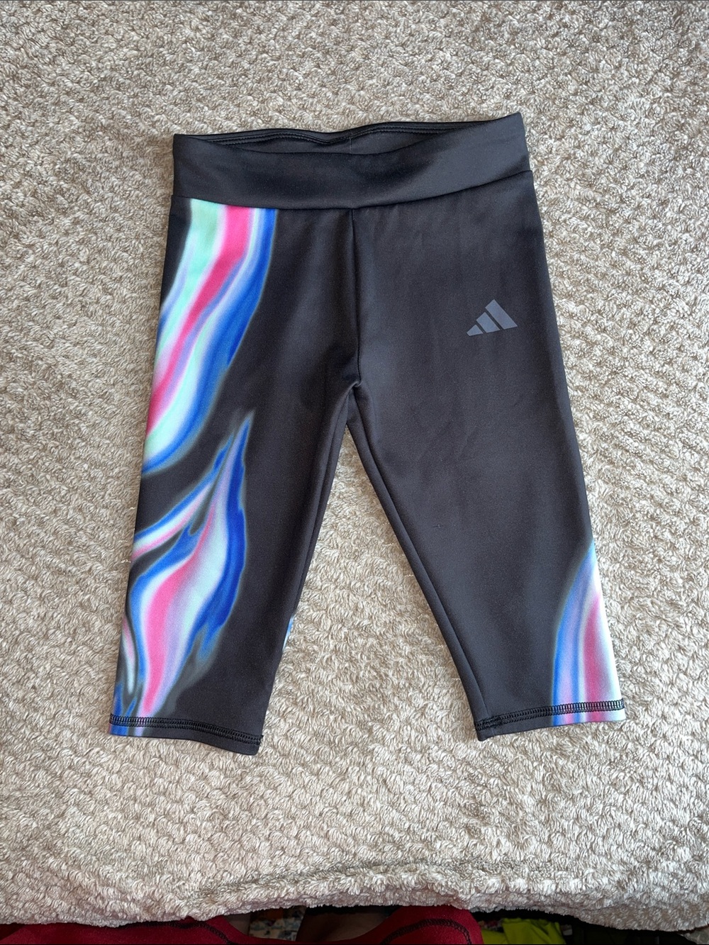adidas Kids Black Capris with Pink, Blue & Purple Wave Panels